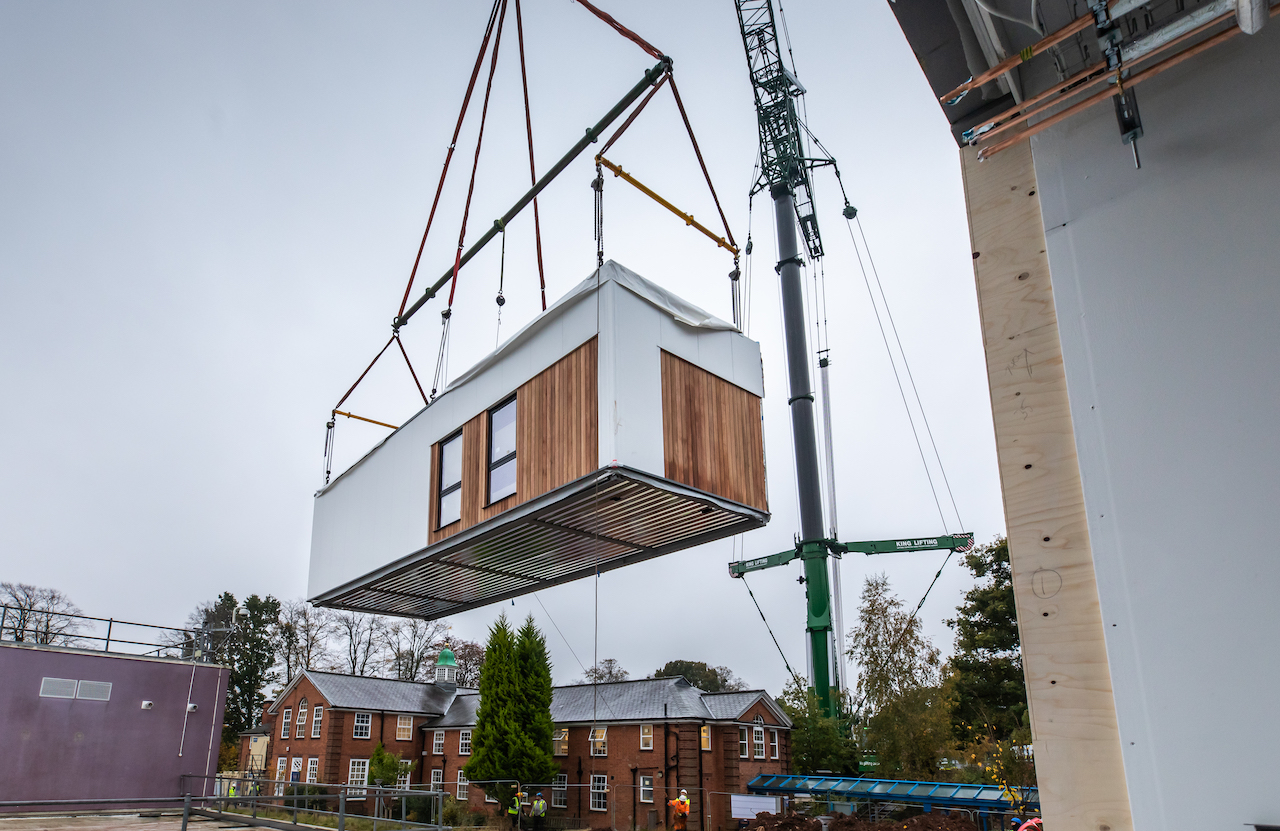 Modules are installed for phase 2 of works at the Royal Orthopaedic Hospital in October 2020