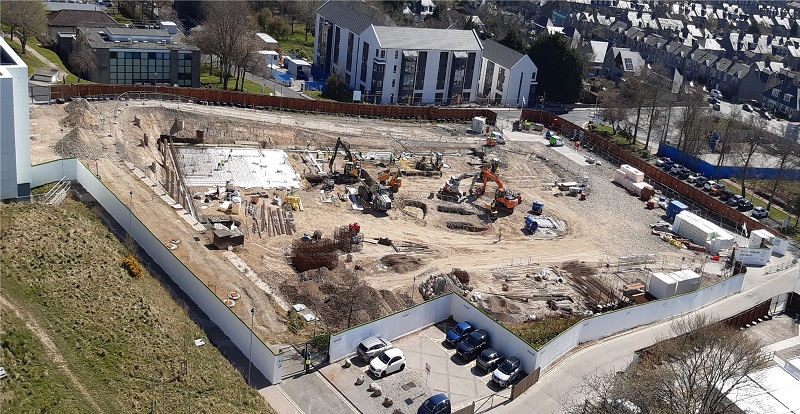 An aerial view of the construction site for the new Baird Family Hospital and ANCHOR Centre