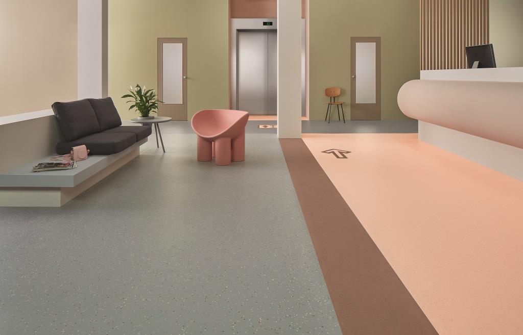 Forbo's homogeneous vinyl sheet collection, Sphera Energetic, is popular in health settings