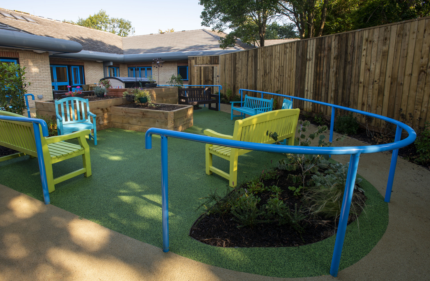 Outside, there is an accessible garden area