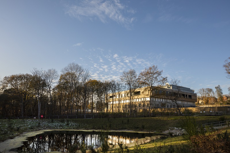 Sustainability is central to the design and includes a rainwater balancing pond