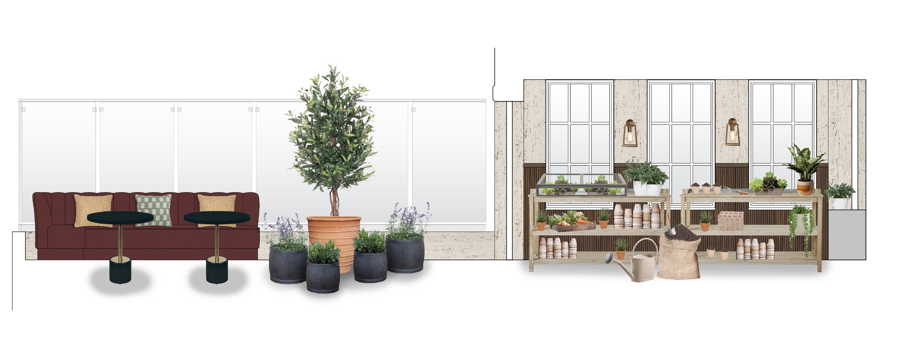 The winter garden room connects to an outdoor terrace