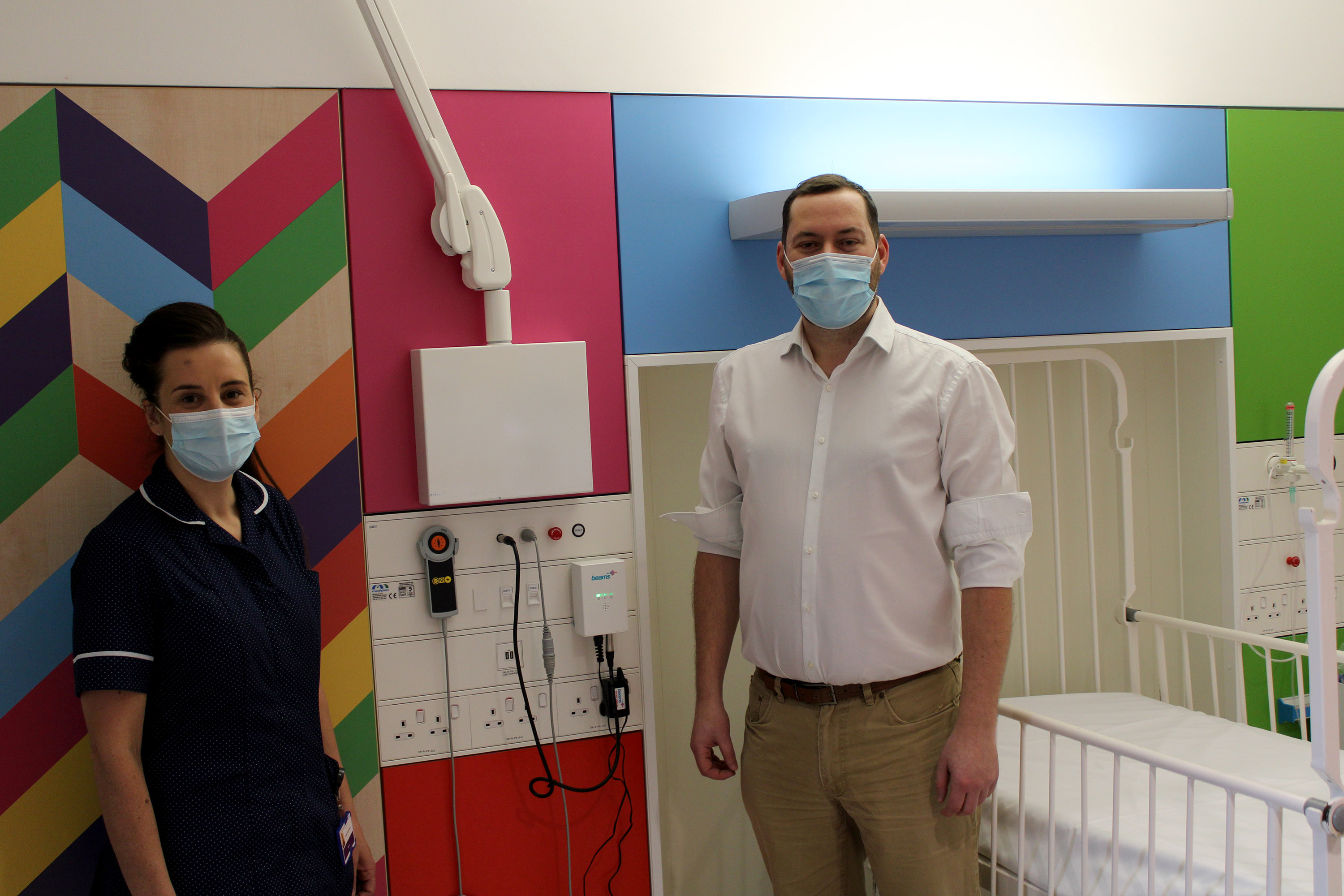 Paul Rawlinson and Joanne Reid-Roberts with one of the new bedside alarm units