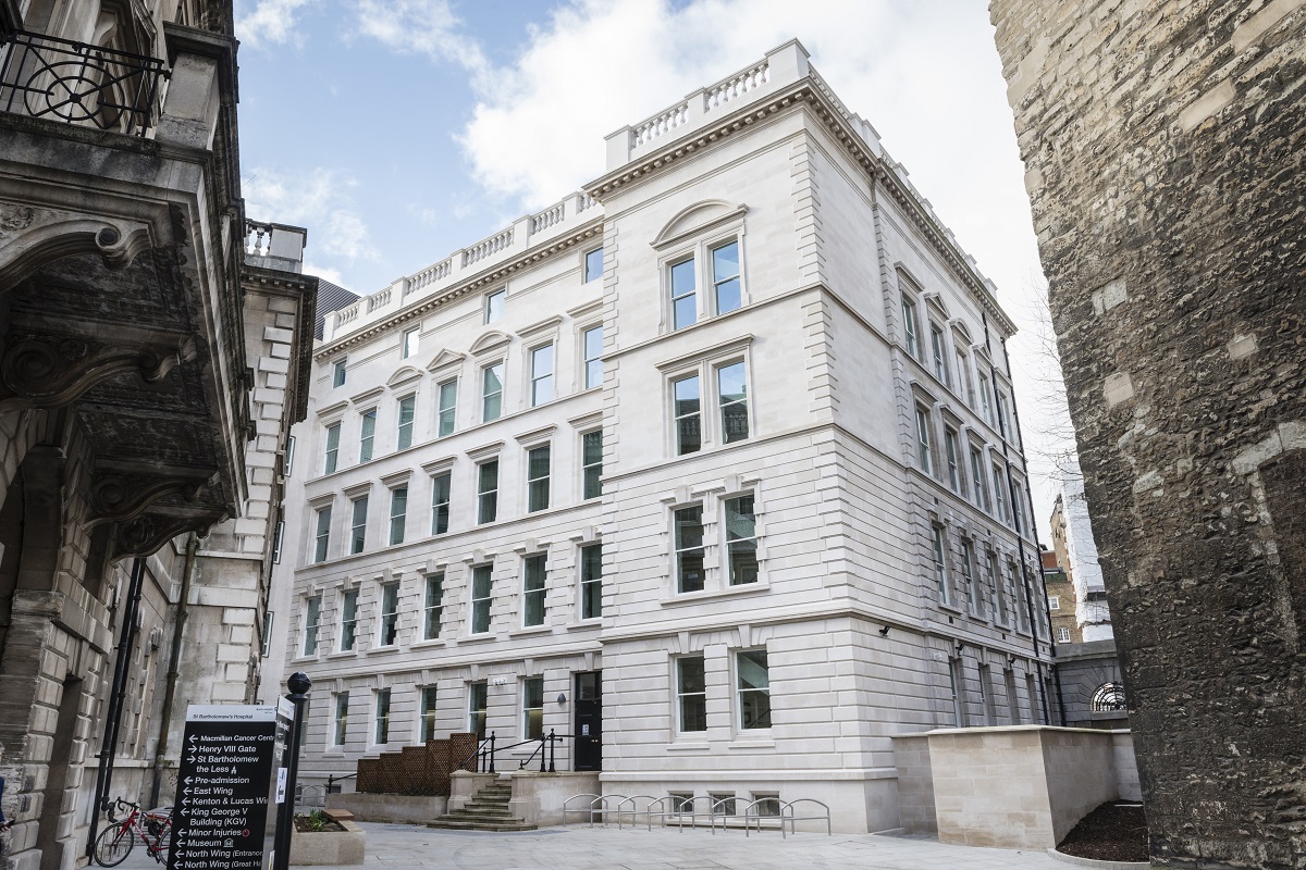 The back of the new building on the site of St Bartholomew's Hospital