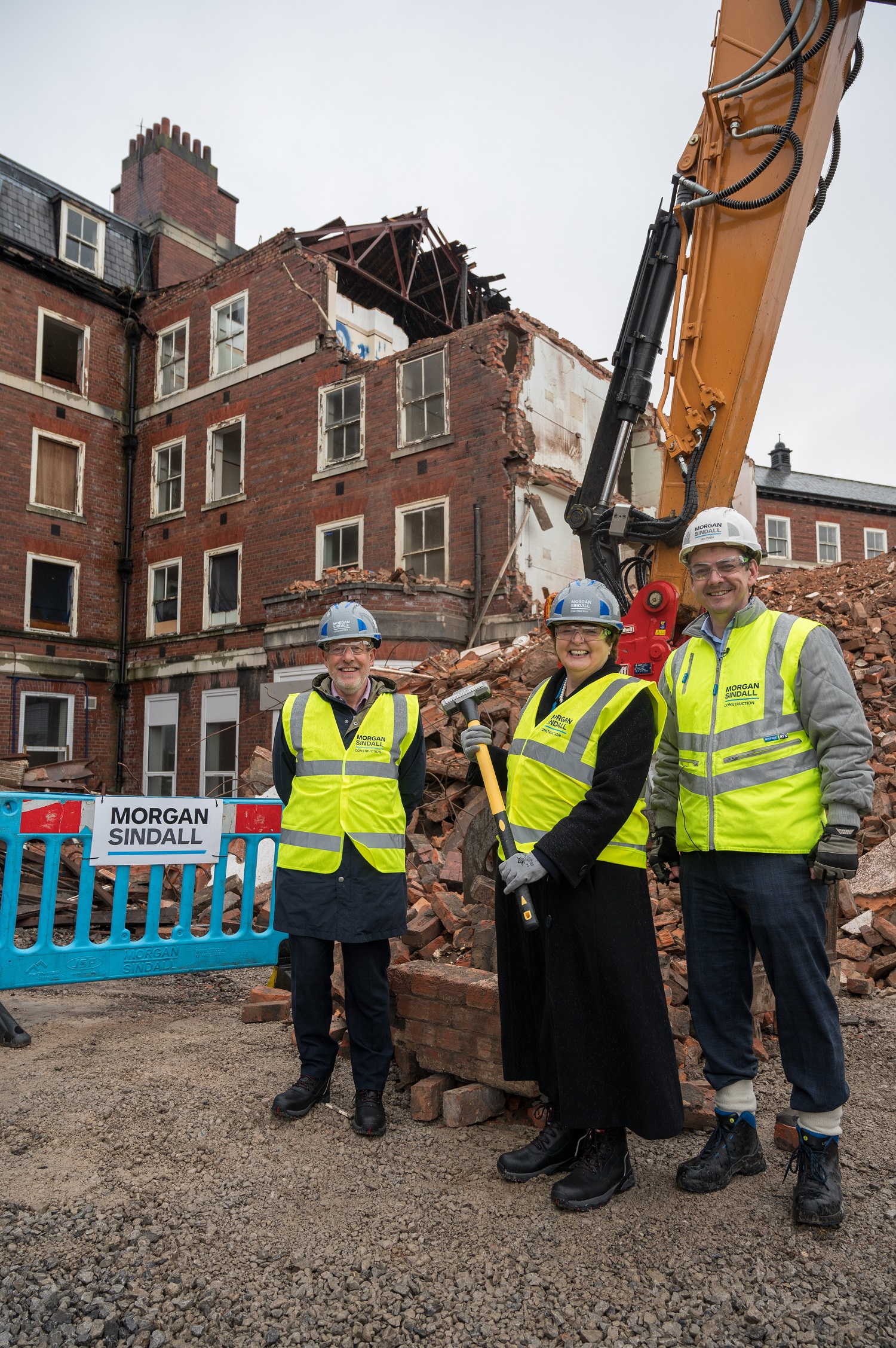 The construction team begin demolition work on the site of the new hospital