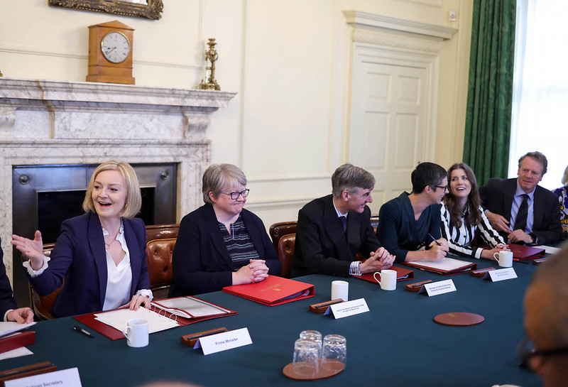The new Health and Social Care Secretary, Thérèse Coffey, in her first Cabinet meeting