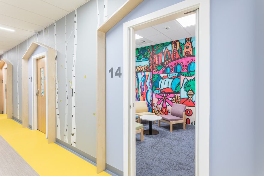 Graphics help to define spaces and aid with wayfinding around the building