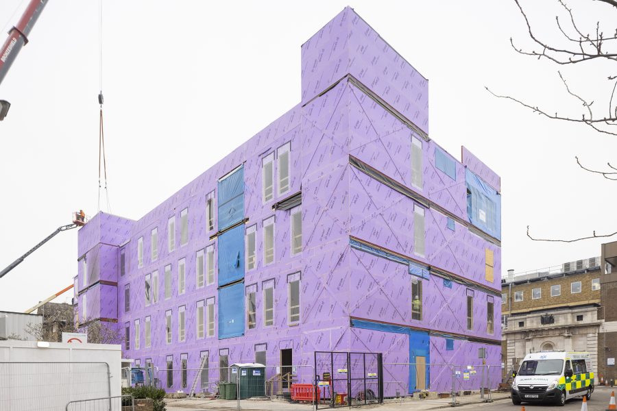 A 500-tonne crane was used to lift in the 132 steel-framed units