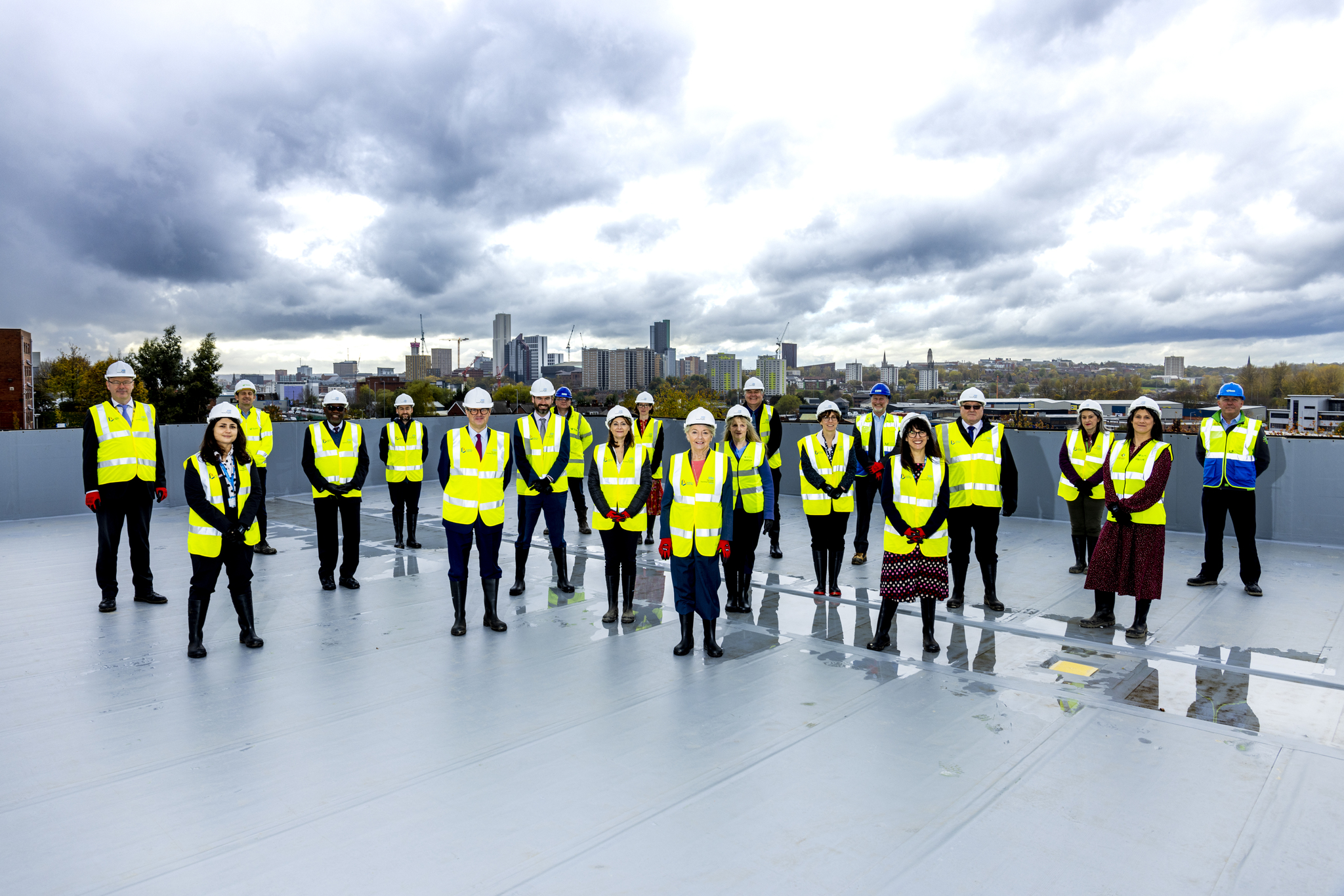 The topping out ceremony marked the completion of the roof of the new facility