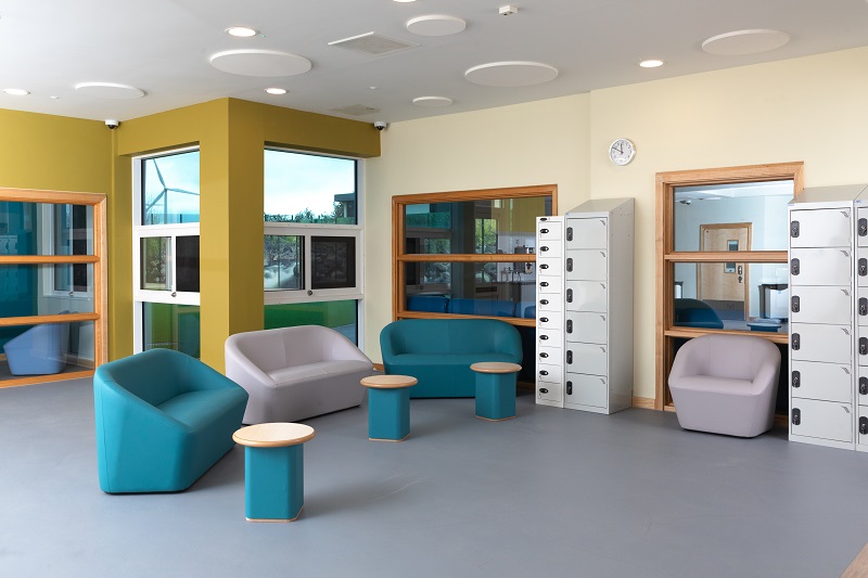 Furniture was chosen for durability, safety, and aesthetics