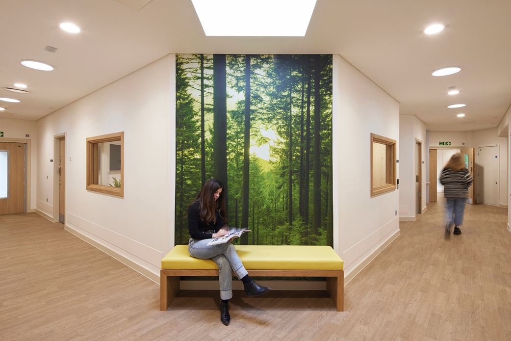 Corridors have seating areas built in to provide places of refuge and reflection