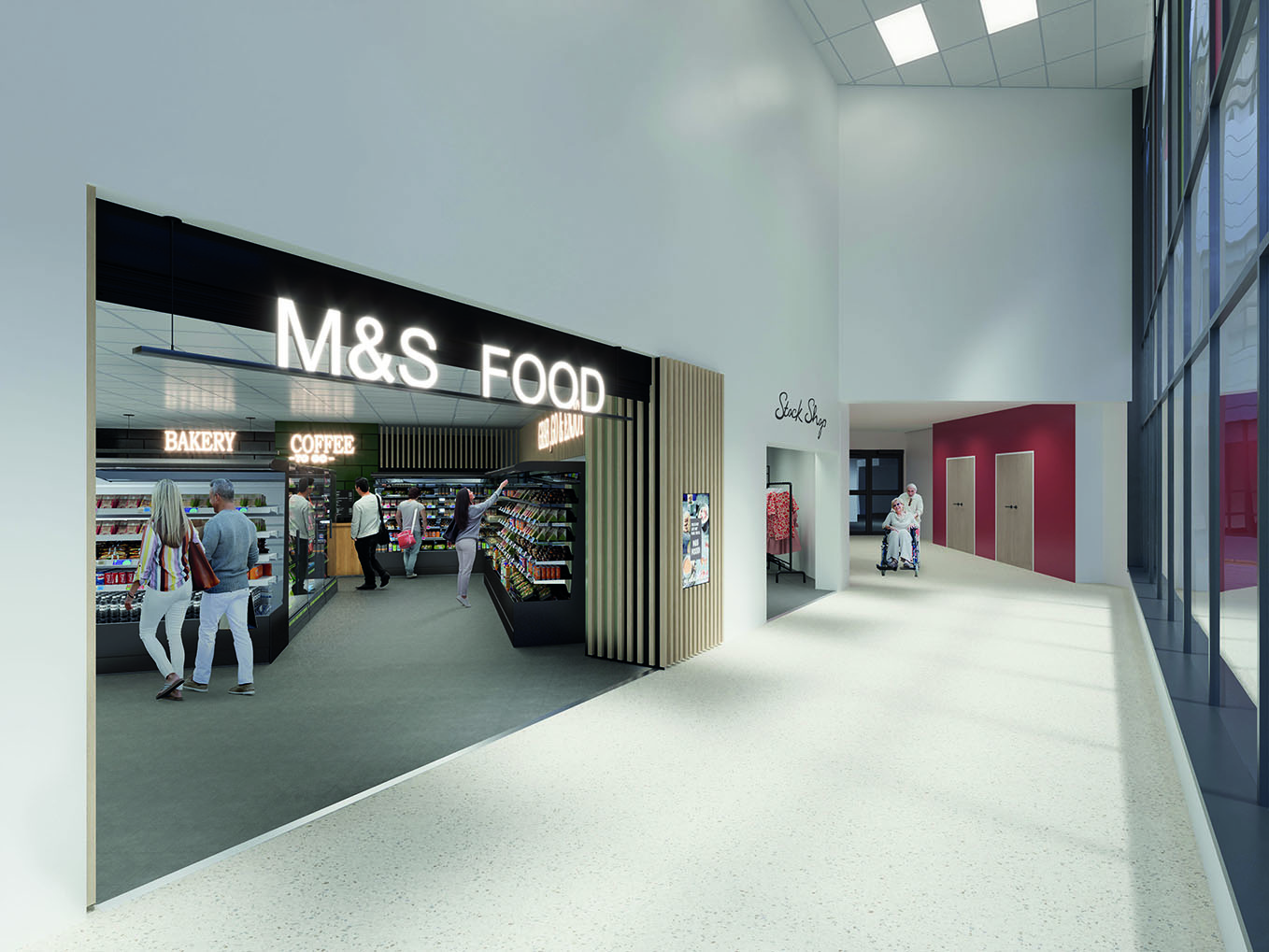 The new main entrance will include an M&S Food store and a StockShop clothing outlet